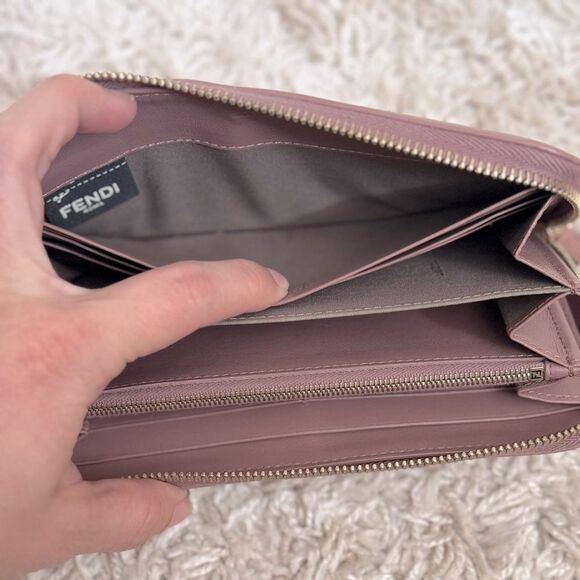 Luxury Coquette FENDI By the Way Pink Blush Rose Leather Zip Around Long Wallet - Picture 13 of 13